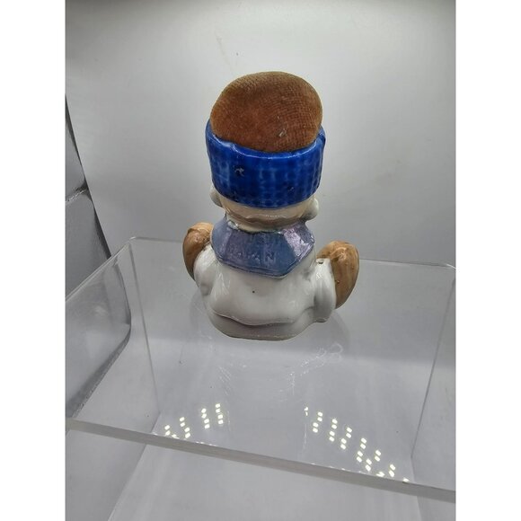 Vintage Porcelain Ceramic Big Eyed Boy Looking Surprised Pin Cushion Needle Hold - Picture 5 of 9